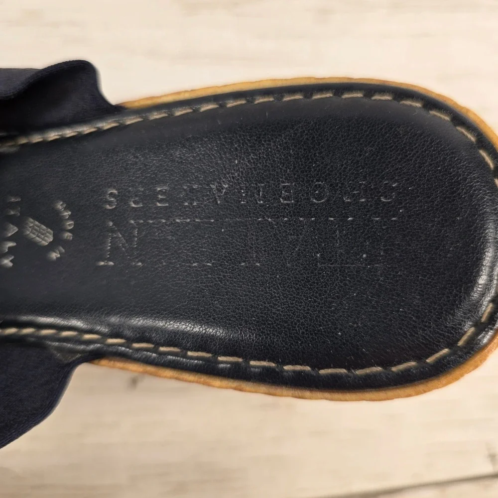 Italian‎ Shoemakers Navy Blue Wedge Sandals Knotted Fabric Espadrille Mules 8M